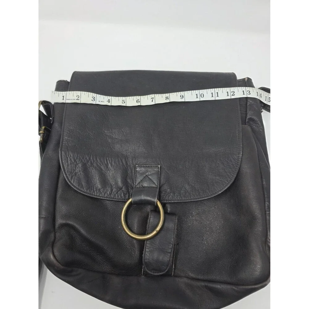 Black Genuine Leather Messenger Bag Crossbody Hair-On-Hide Interior Flap